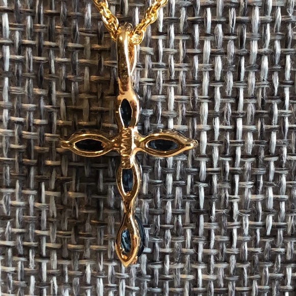 Delicate Blue glass cross on gold tone chain - Picture 4 of 6